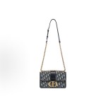 DIOR 30 Montaigne Montaigne collection Monogram full-print embroidered metal chain crossbody single-shoulder bag, medium-sized women\'s denim blue